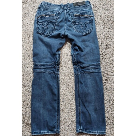 Rock Revival Moto Taniel Slim Stretch Distressed Thick Stitched Jeans Mens 31x28 - Picture 9 of 12